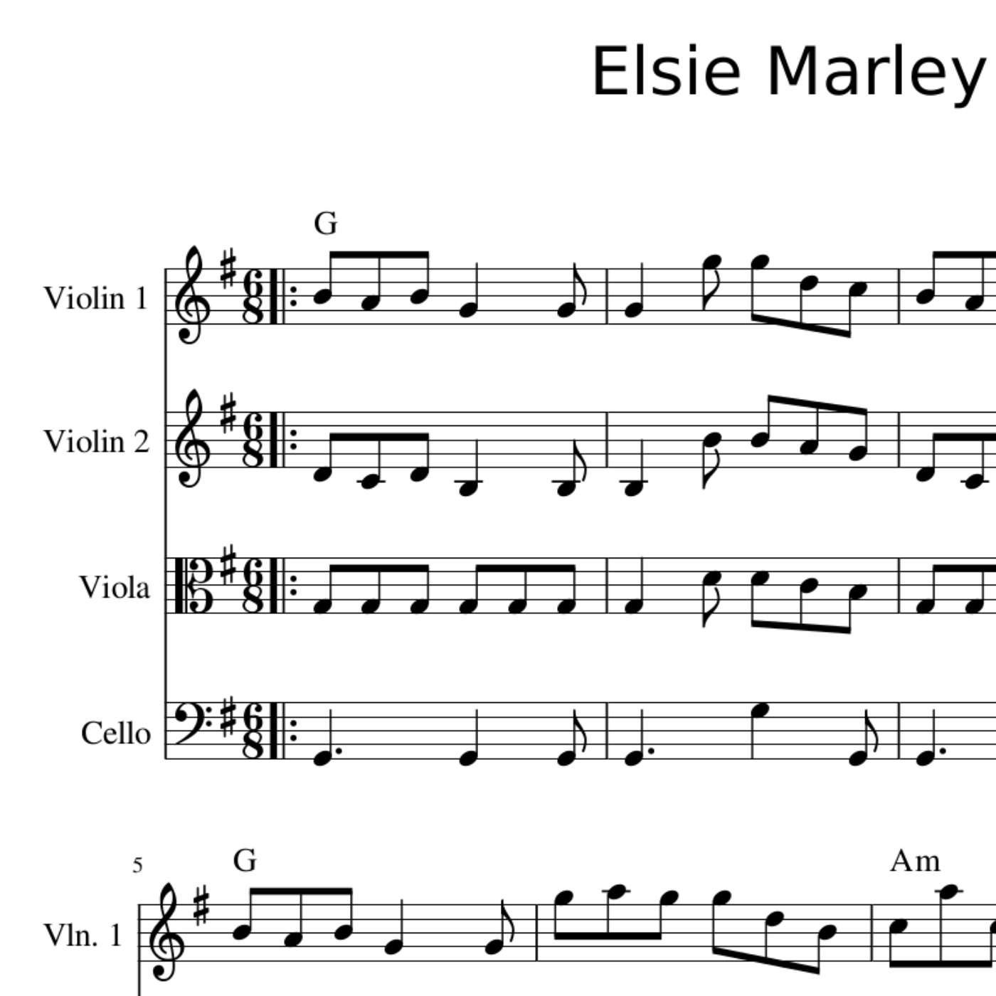 Elsie Marley harmony arrangement of Northumbrian folk tune sheet