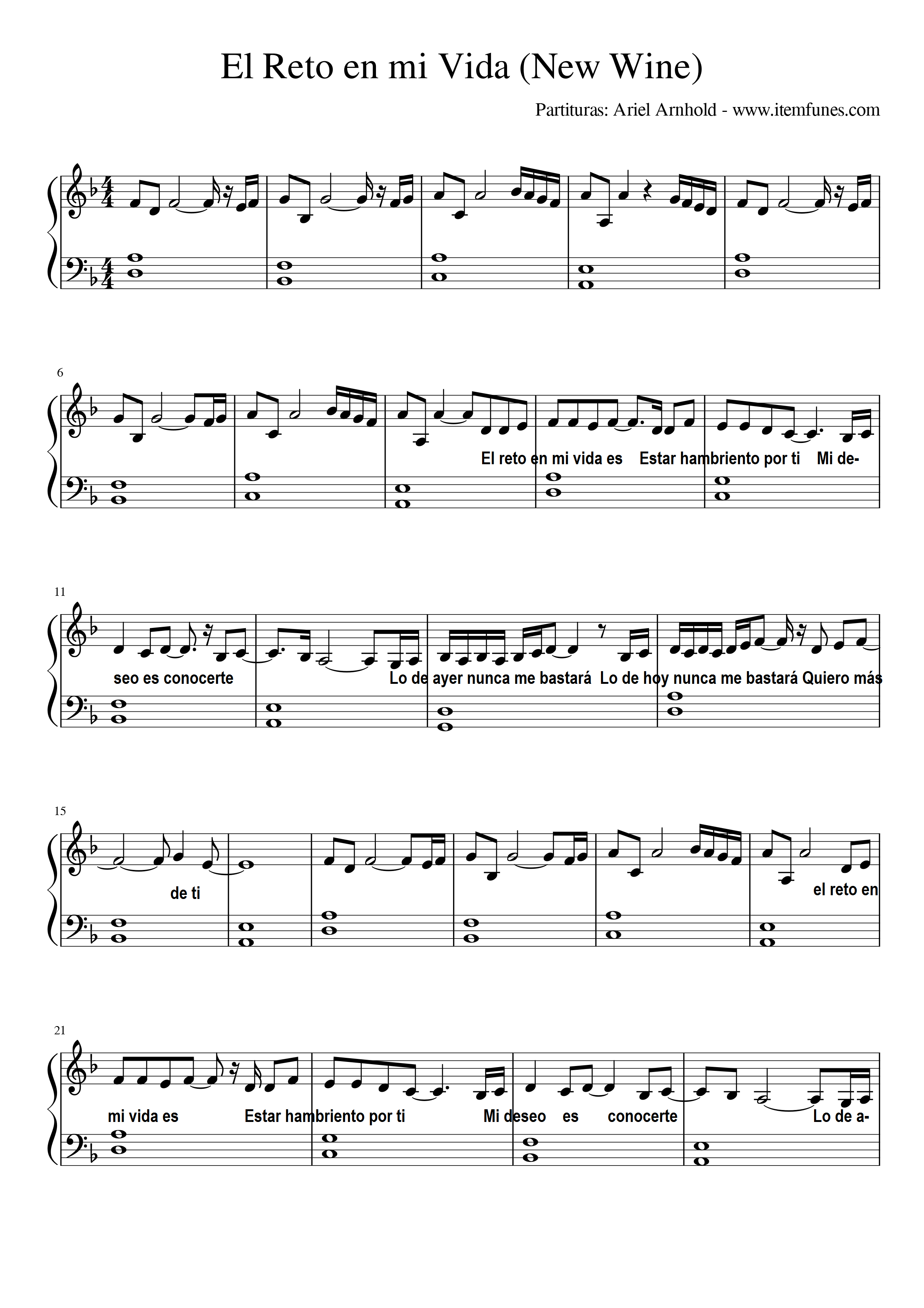 EL RETO EN MI VIDA - New Wine - Partitura Completa Piano Melodia Acordes -  Payhip