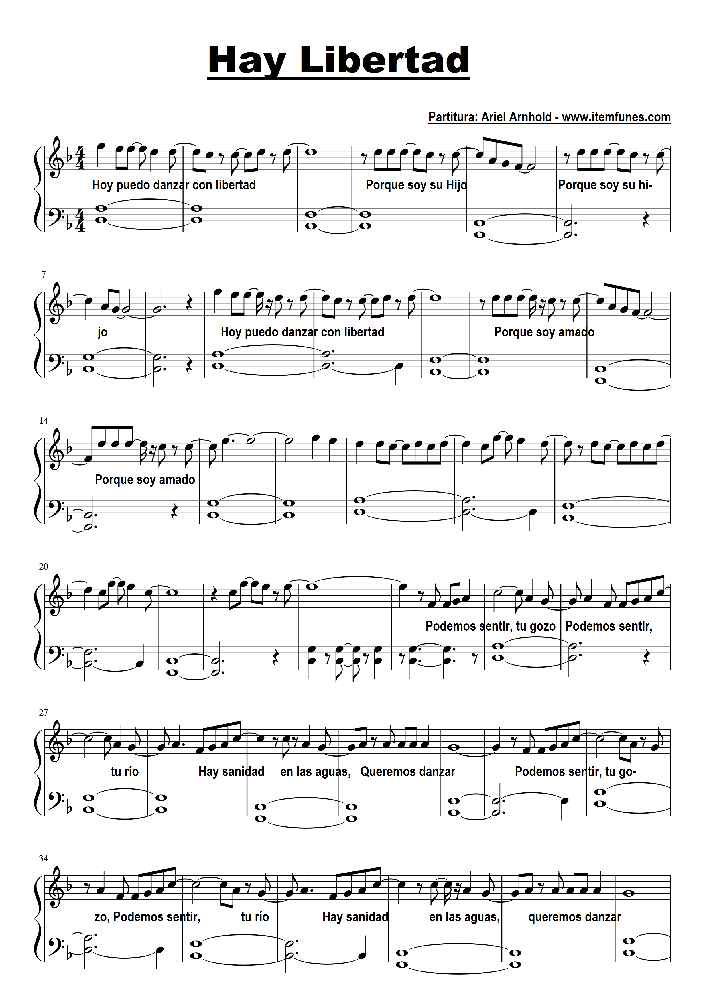 HAY LIBERTAD EN LA CASA DE DIOS - Partitura Piano Completa Melodía Acordes  - Payhip