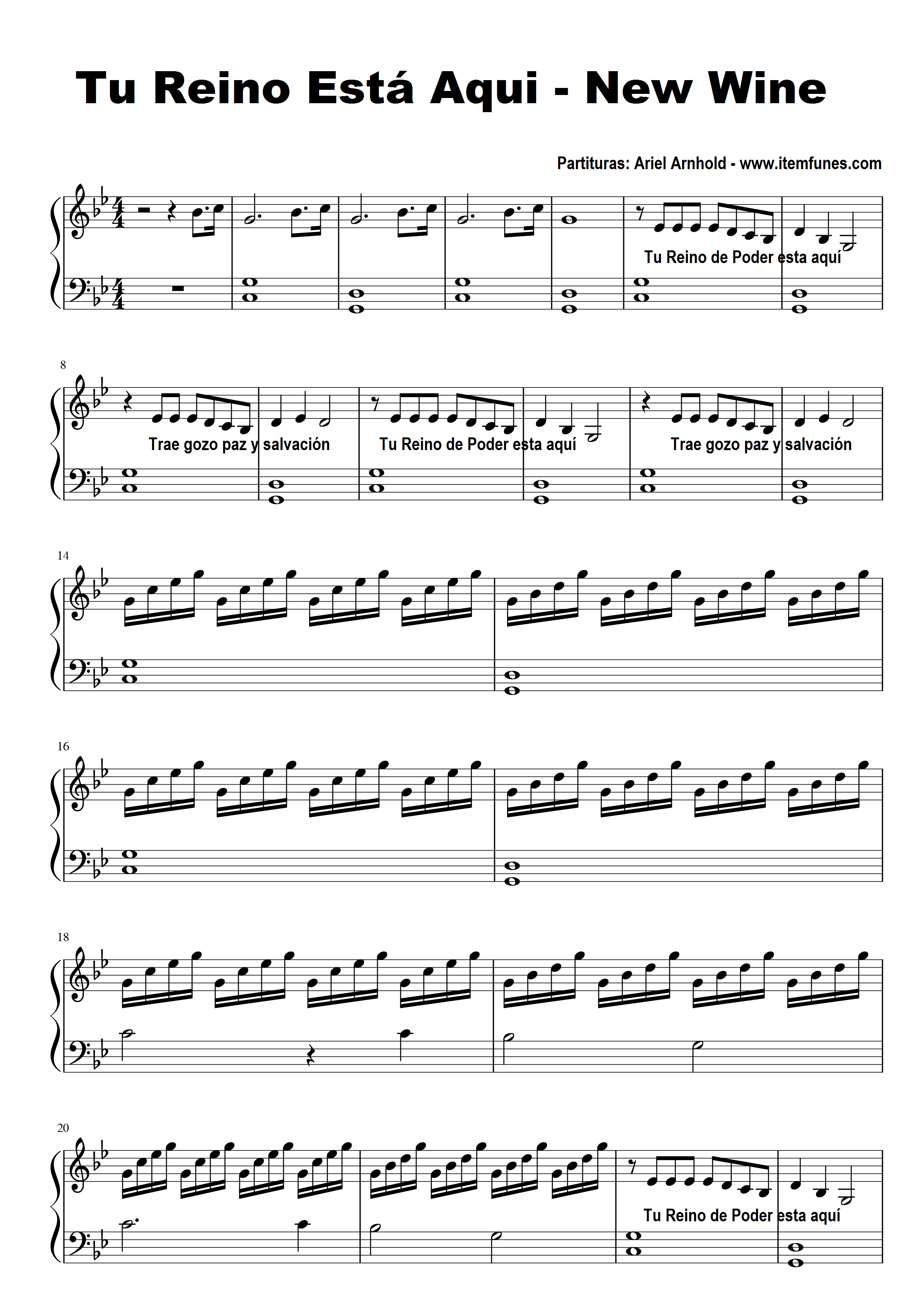 TU REINO ESTA AQUI - NEW WINE - Partituras Completa Piano Melodìa Acordes  Letras - Payhip