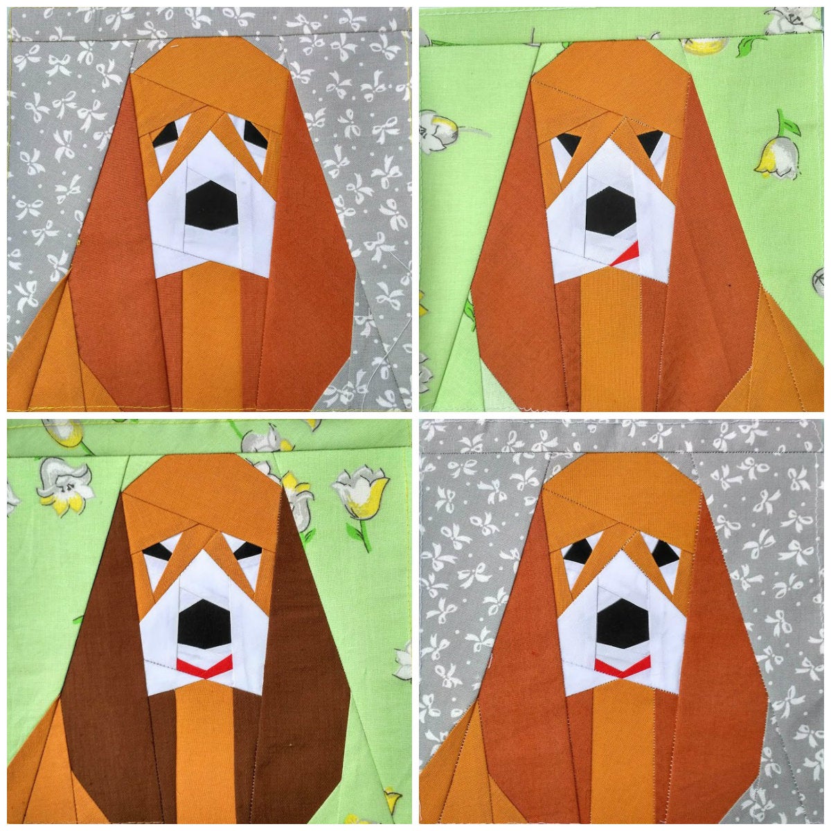 Dog quilt block pattern, Basset hound, Animal quilt, Modern home decor