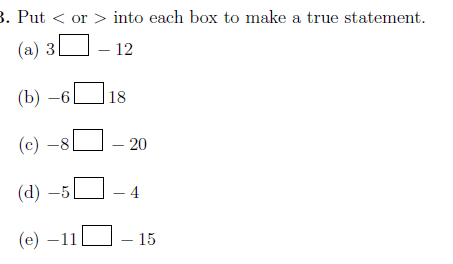 Ordering and comparing integers worksheet no 2 (with solutions)