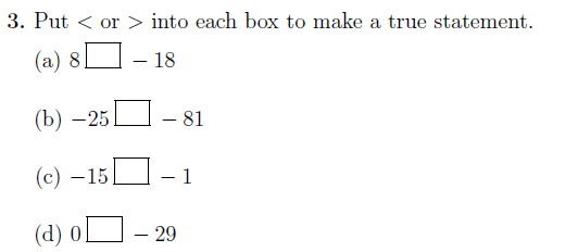 Ordering and comparing integers worksheet no 3 (with solutions)
