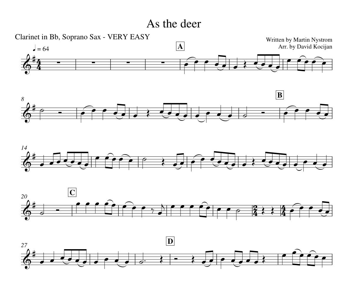 As the deer SHEET MUSIC VERY EASY in Bb, soprano sax) Payhip