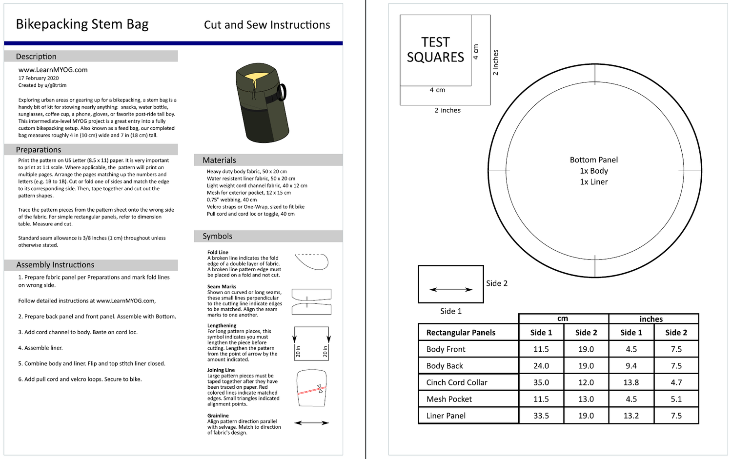 Bikepacking Stem Bag Sewing Pattern Payhip