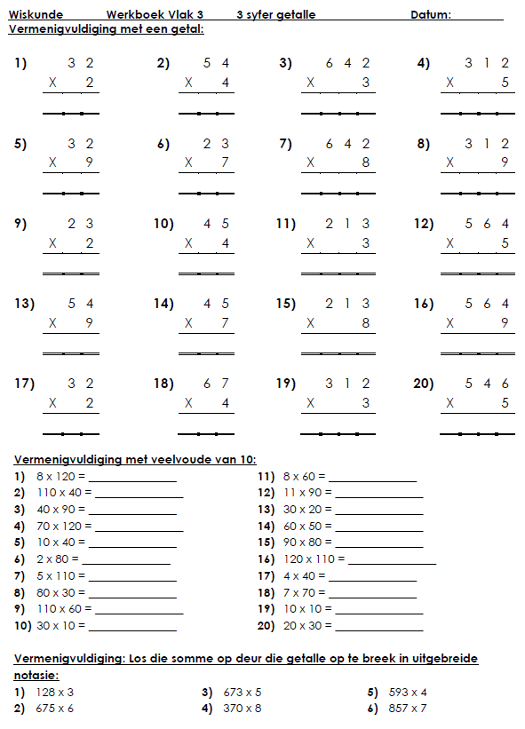 Wiskunde Werksboek Vlak 3 (3 syfer getalle) - Payhip