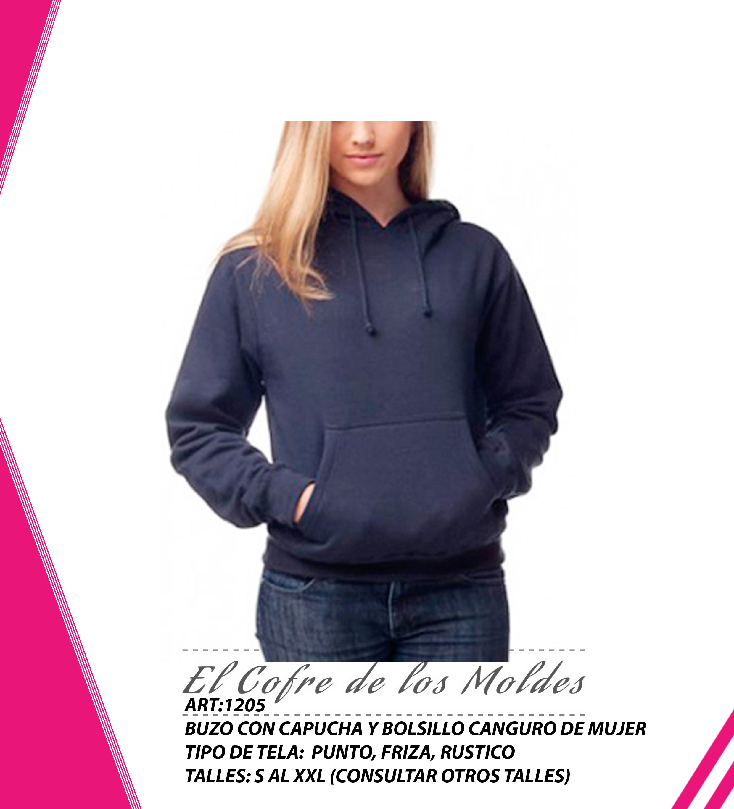 Molde Digital PDF Buzo Capucha Y Bolsillo Canguro Mujer Pack 5 Talles ...
