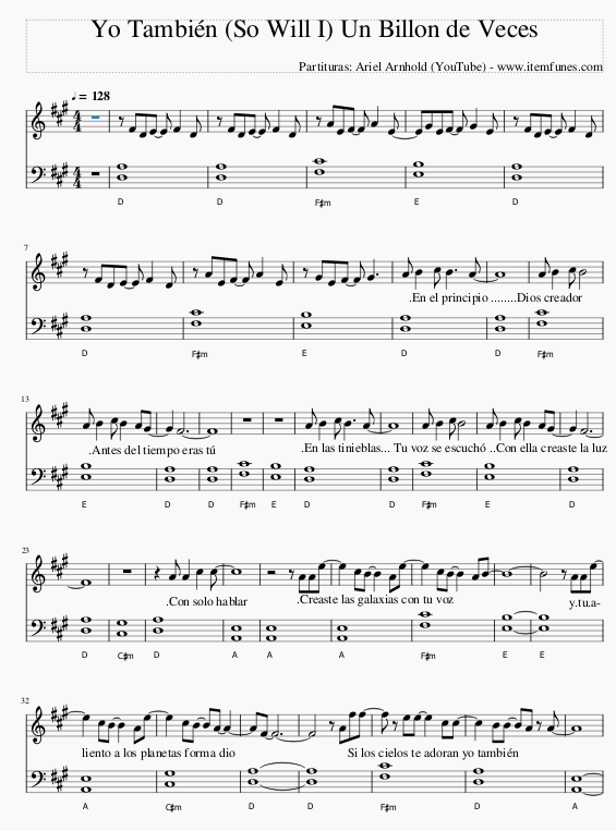 YO TAMBIEN - (So Will I) Un Billón de Veces - Hillsong - Evan Craft - Partituras  Piano Letras Acordes - Payhip