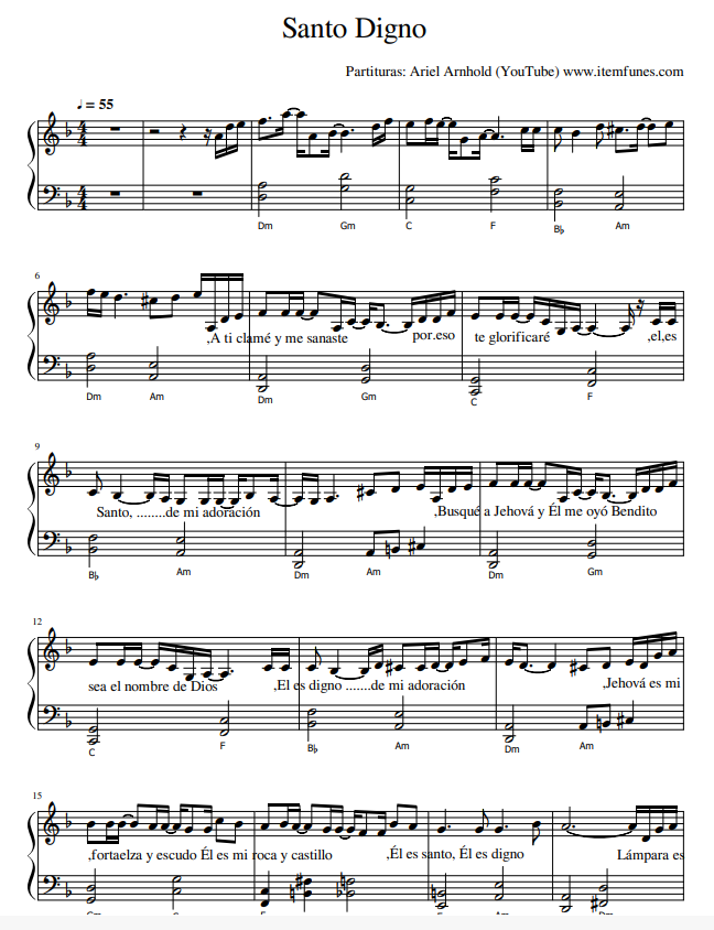 SANTO DIGNO Tabernaculo Cristiano Partituras Piano Letras Acordes Melodias  - Payhip
