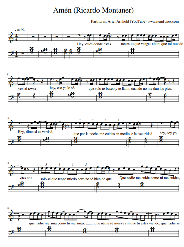 AMEN Ricardo Montaner Partitura Completa Piano Melodia Acordes Letras -  Payhip