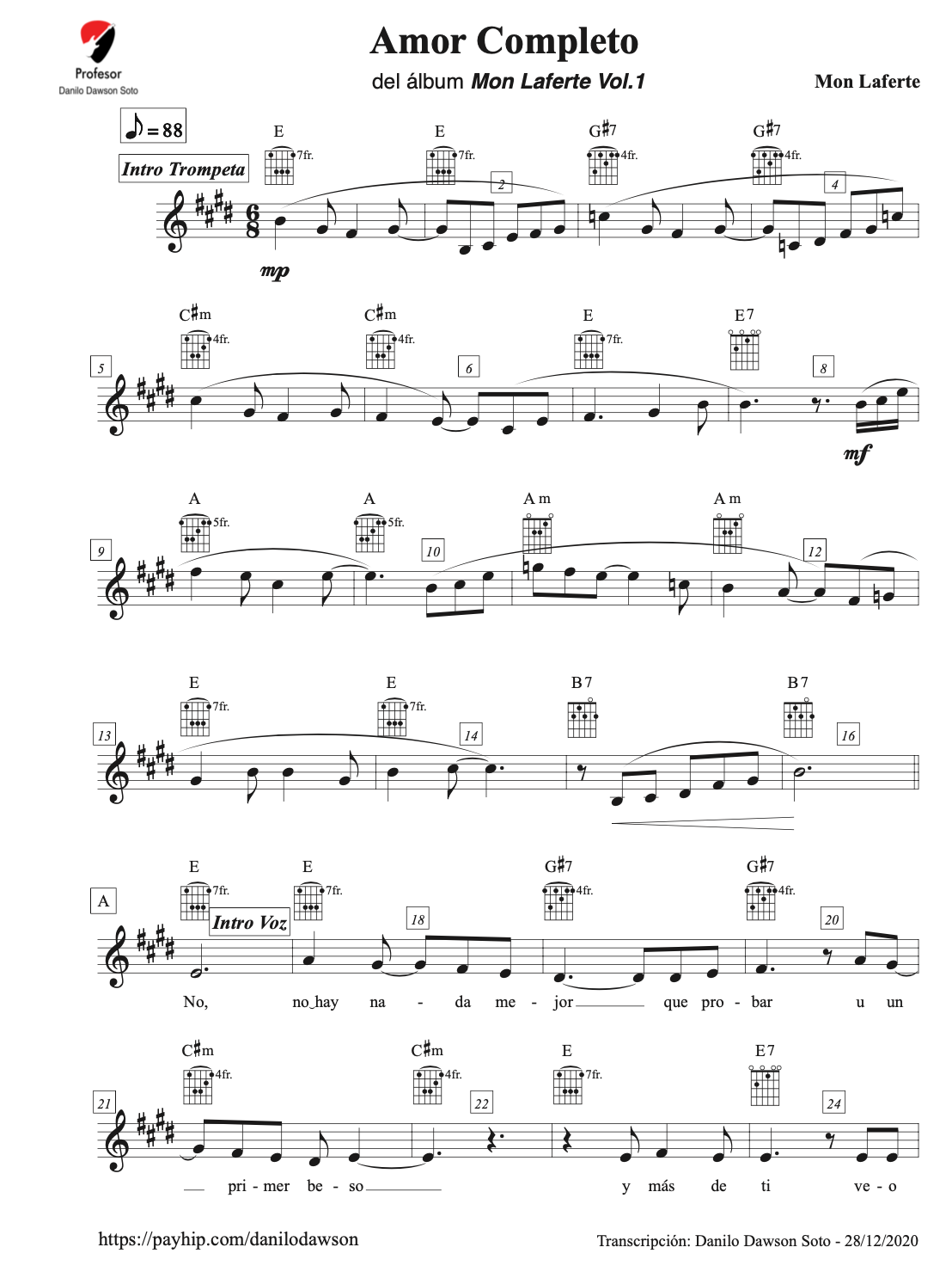 PARTITURA DE LA CANCIÓN AMOR COMPLETO (Mon Laferte) - Payhip