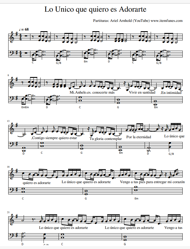 LO UNICO QUE QUIERO ES ADORARTE Marcela Gandara Partitura Piano Acordes  Letras - Payhip