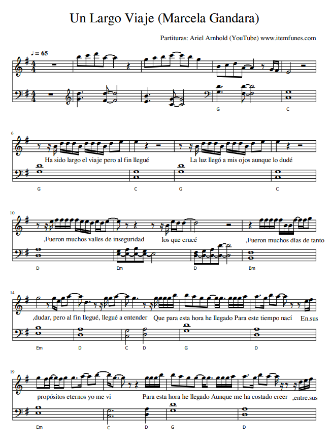 UN LARGO VIAJE Marccela Gandara Partitura Cristiana Letra Acordes Melodias  - Payhip