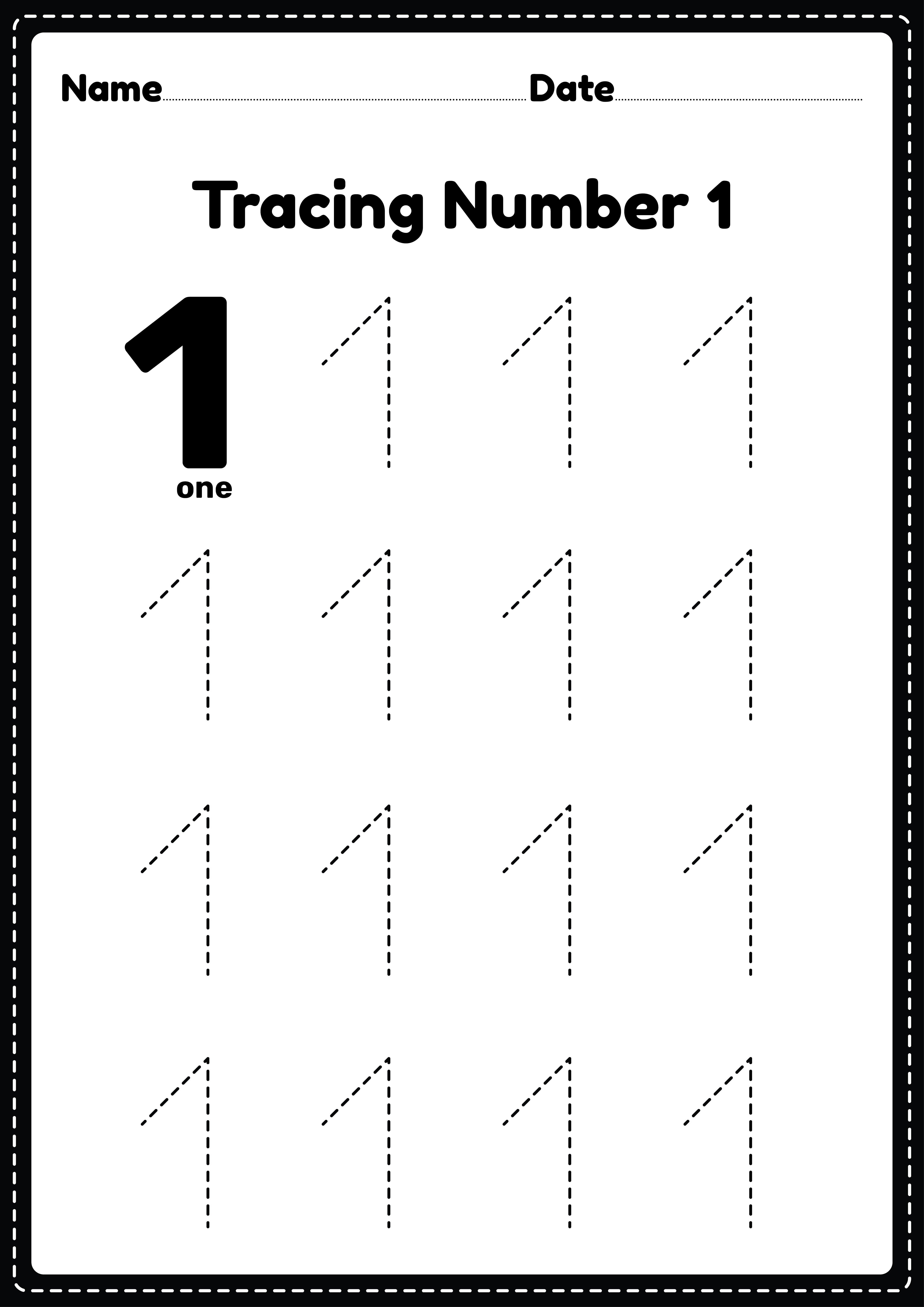 Number 1 Tracing Worksheets Payhip