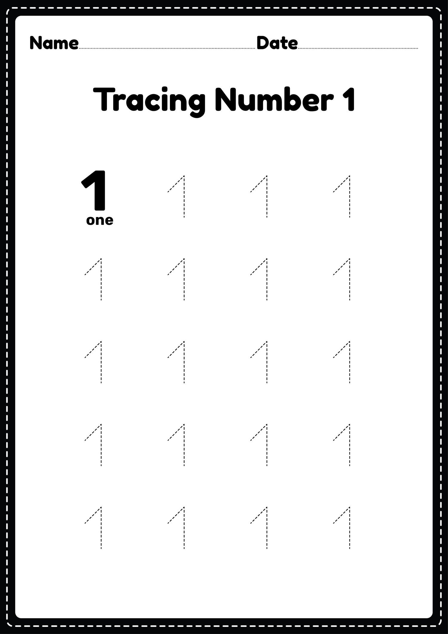 number 1 tracing worksheets for kids payhip
