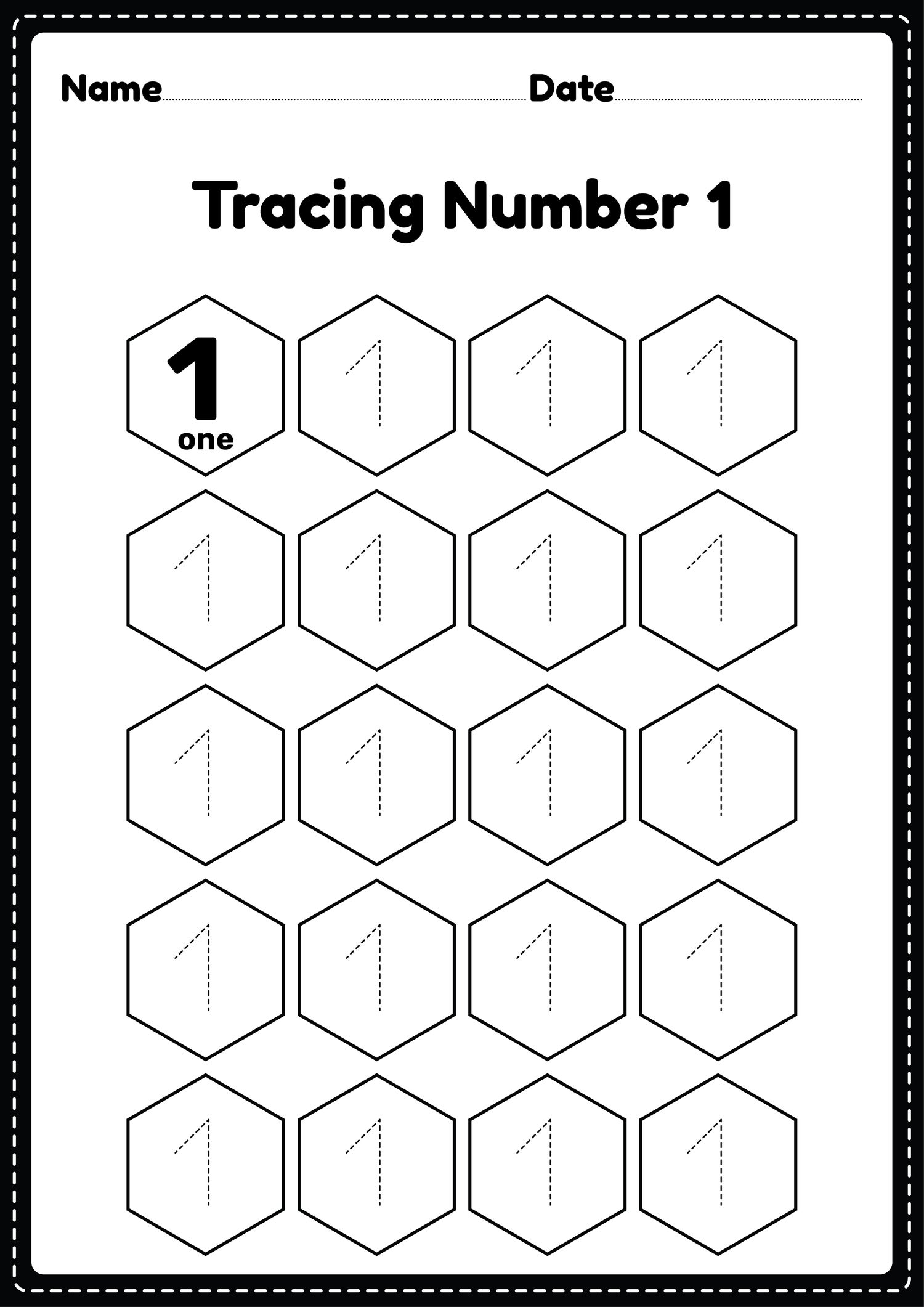 tracing number 1 worksheets for kids payhip