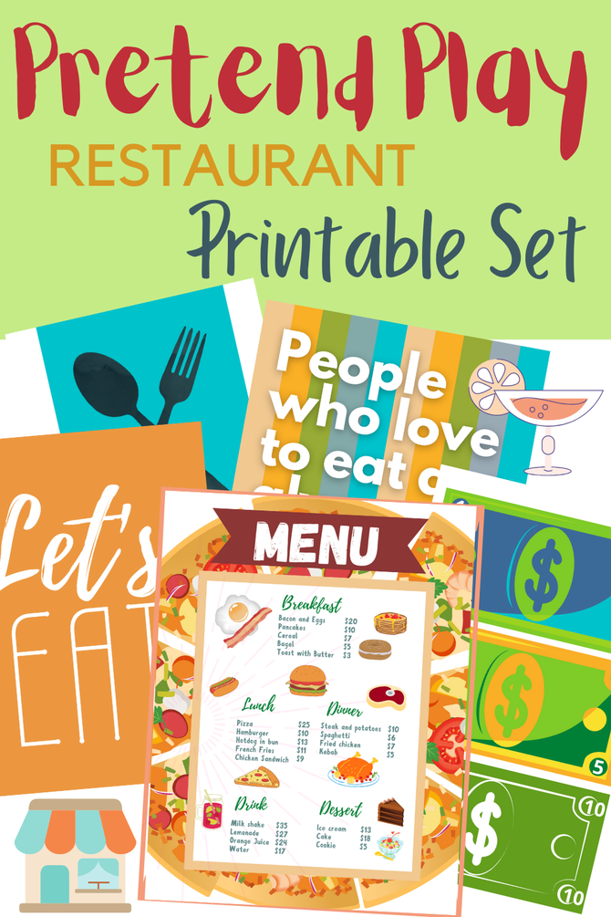 Pretend play restaurant printable pack - Payhip