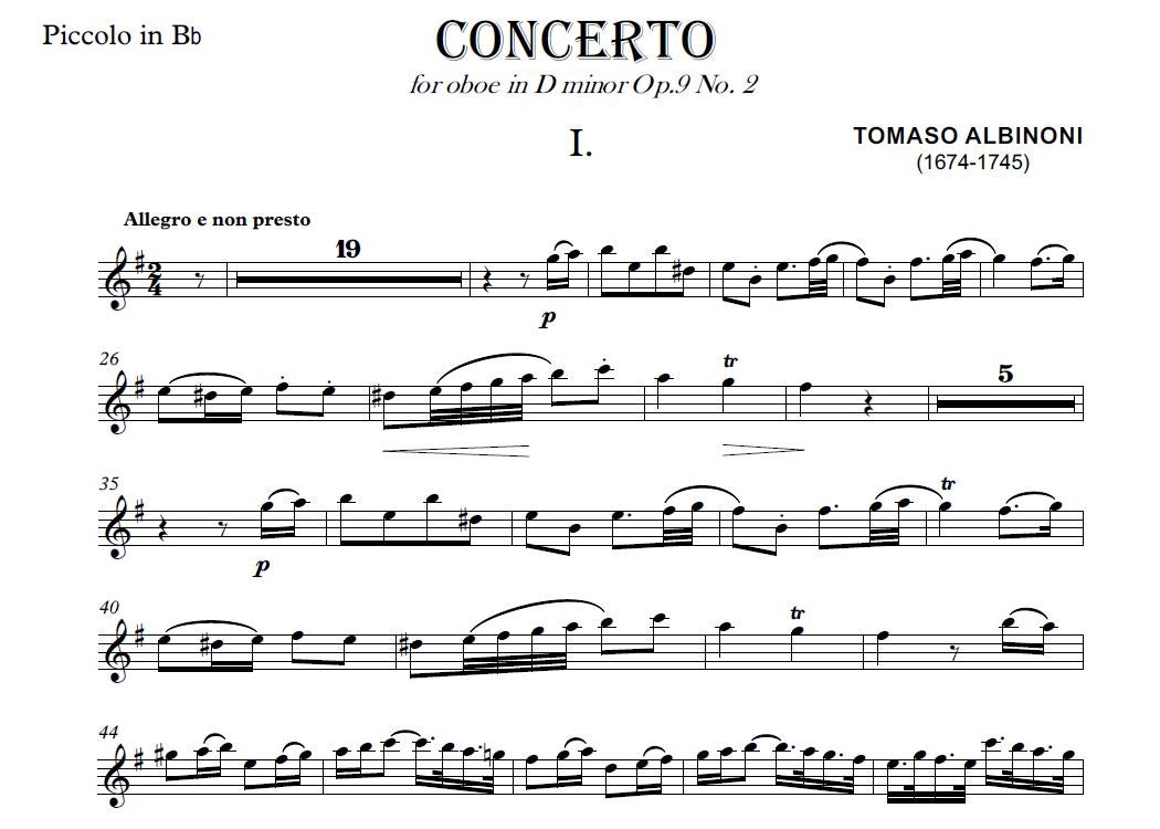 Albinoni Oboe concerto Op.9 No.2 (Piccolo in Bb) Payhip