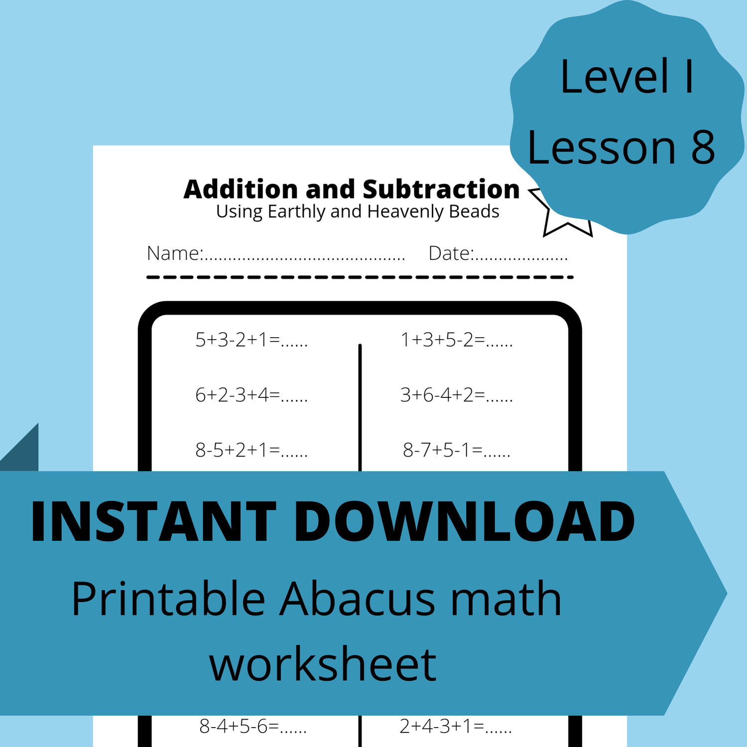 Printable Abacus Math worksheet lesson 8 - Payhip