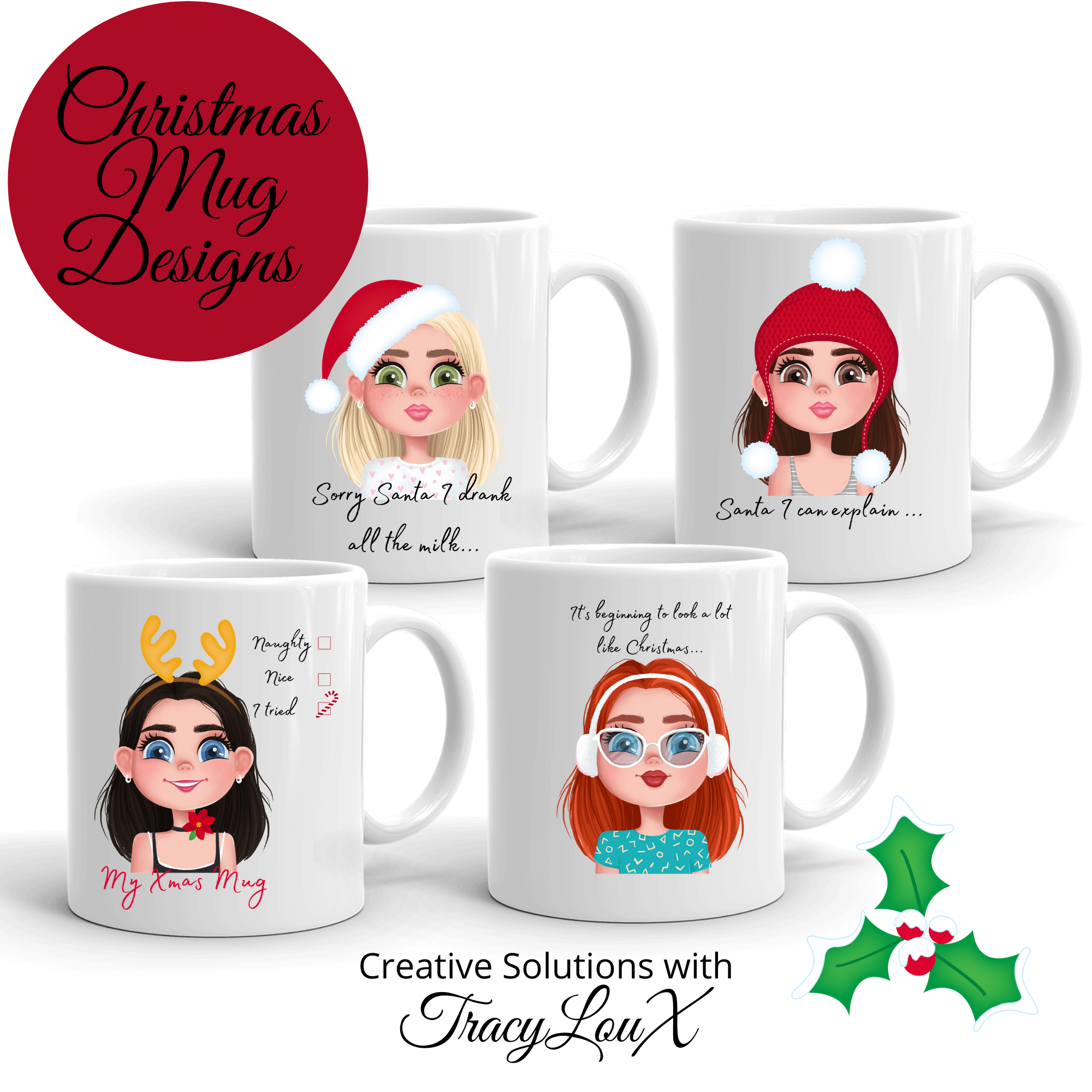 Girls Xmas Mug Design Collection includes Mock Up Payhip