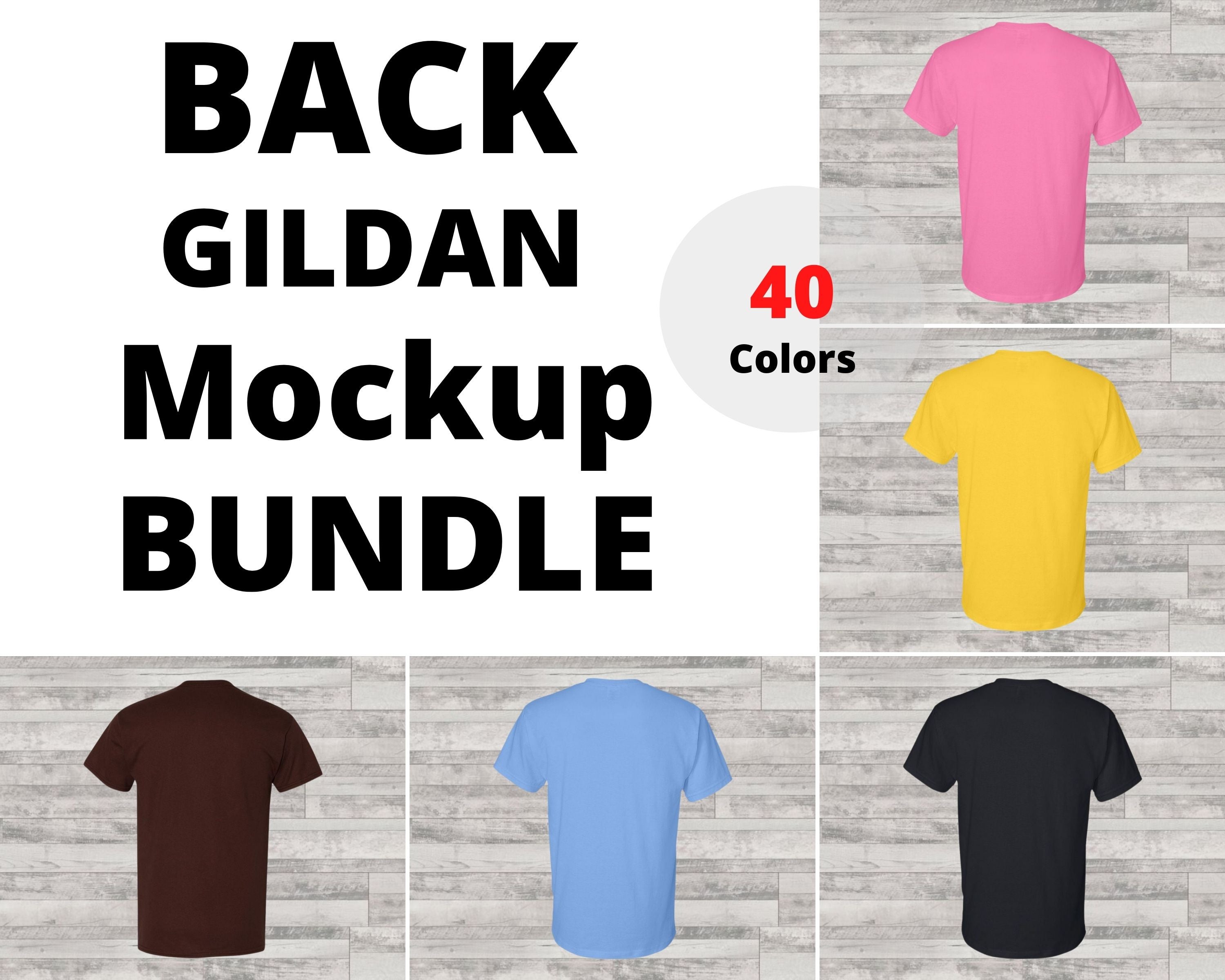 Back Gildan Mockup Bundle White Wood Background Unisex