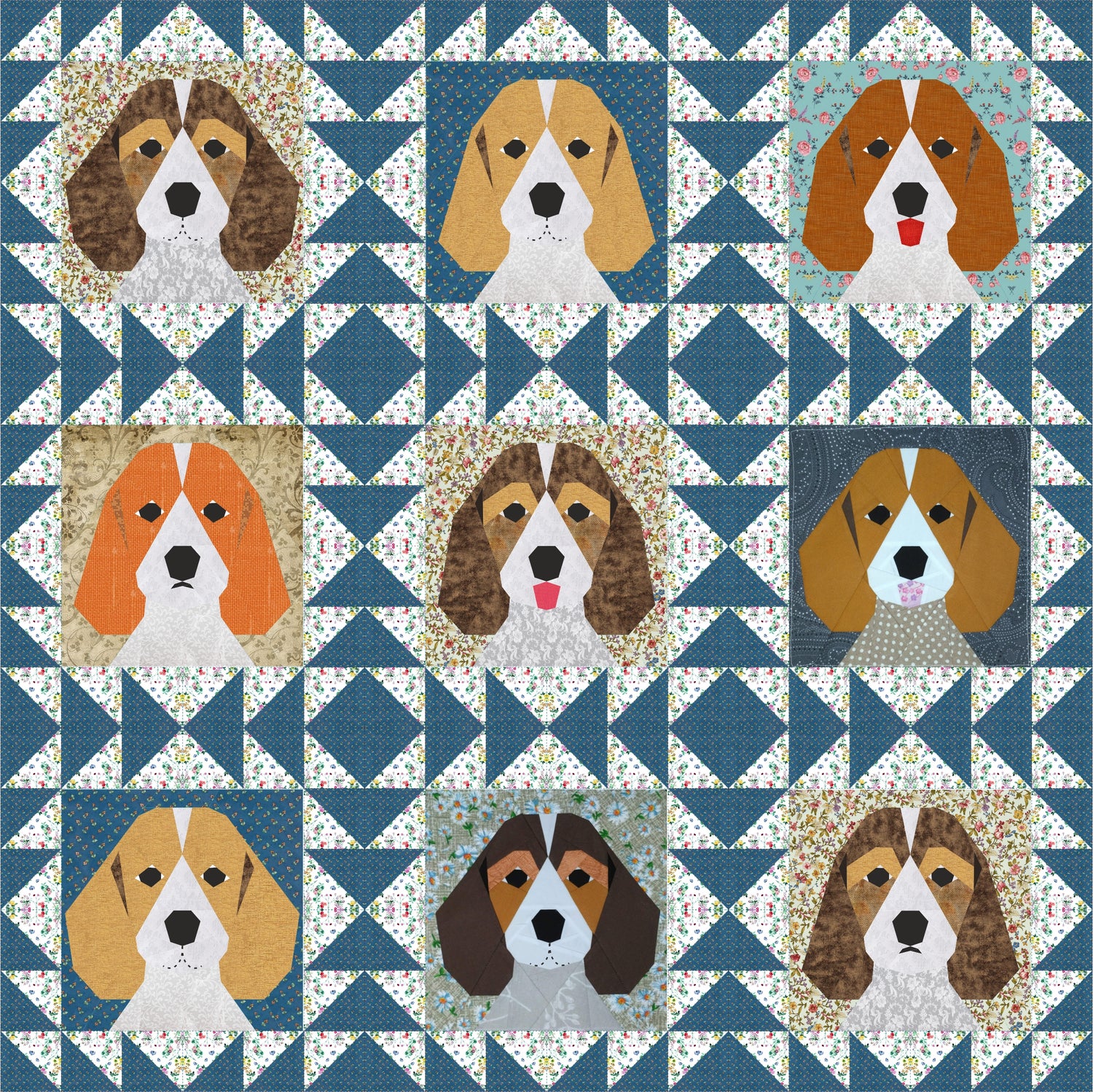 Beagle Quilt Block PDF Pattern 3 versions (threecolor and twocolor