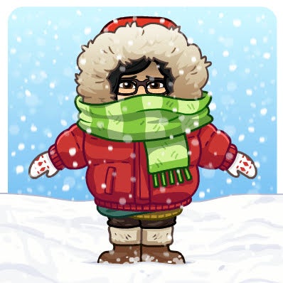 bitmoji tanya bundled up for winter