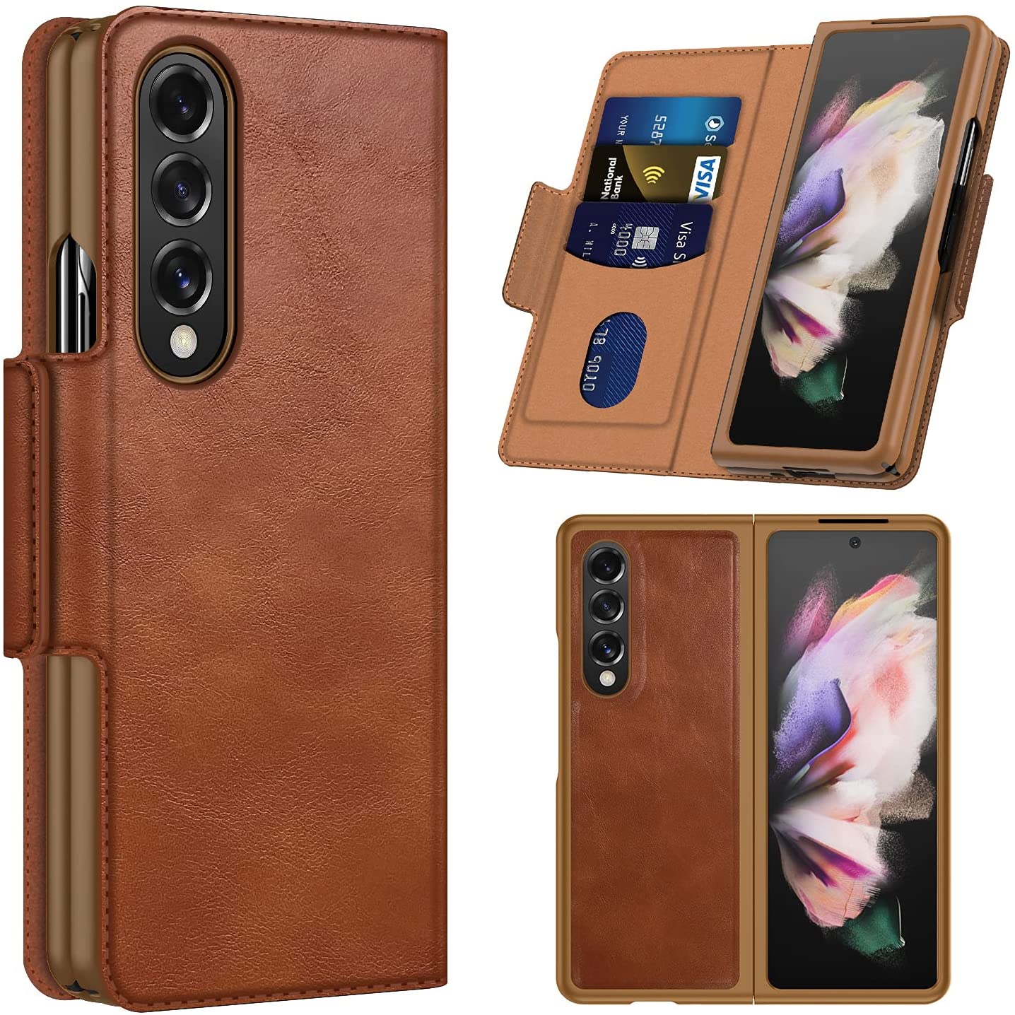 Genuine Leather For Samsung Galaxy Z Fold 3 5g Wallet Case Spliting