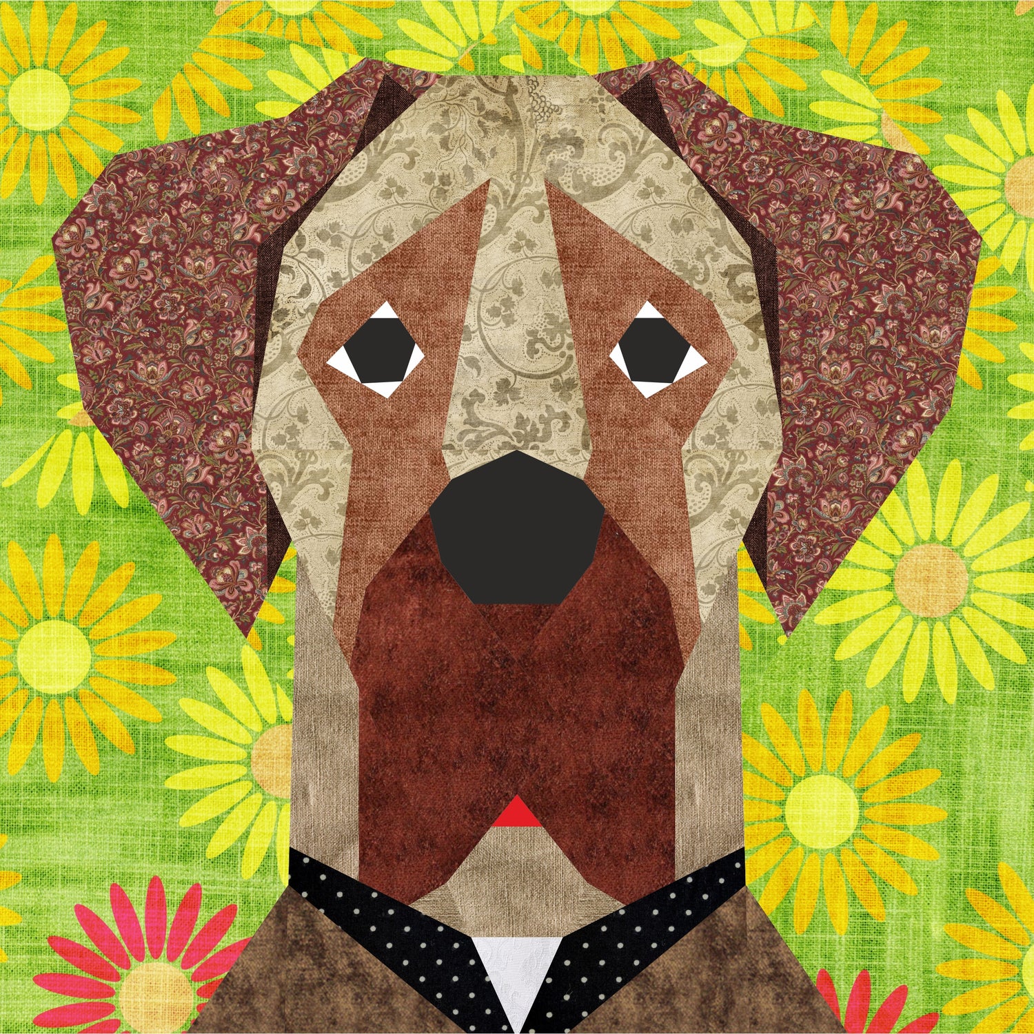 Great Dane Quilt Block PDF Pattern 4 versions in technology Paper