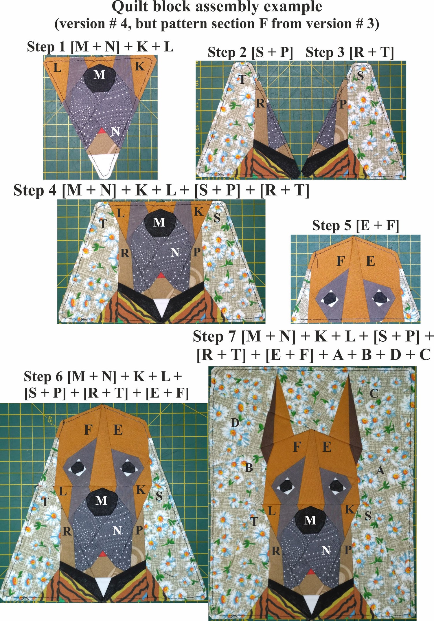 Great Dane with Cropped Ears Quilt Block PDF Pattern 4 versions in