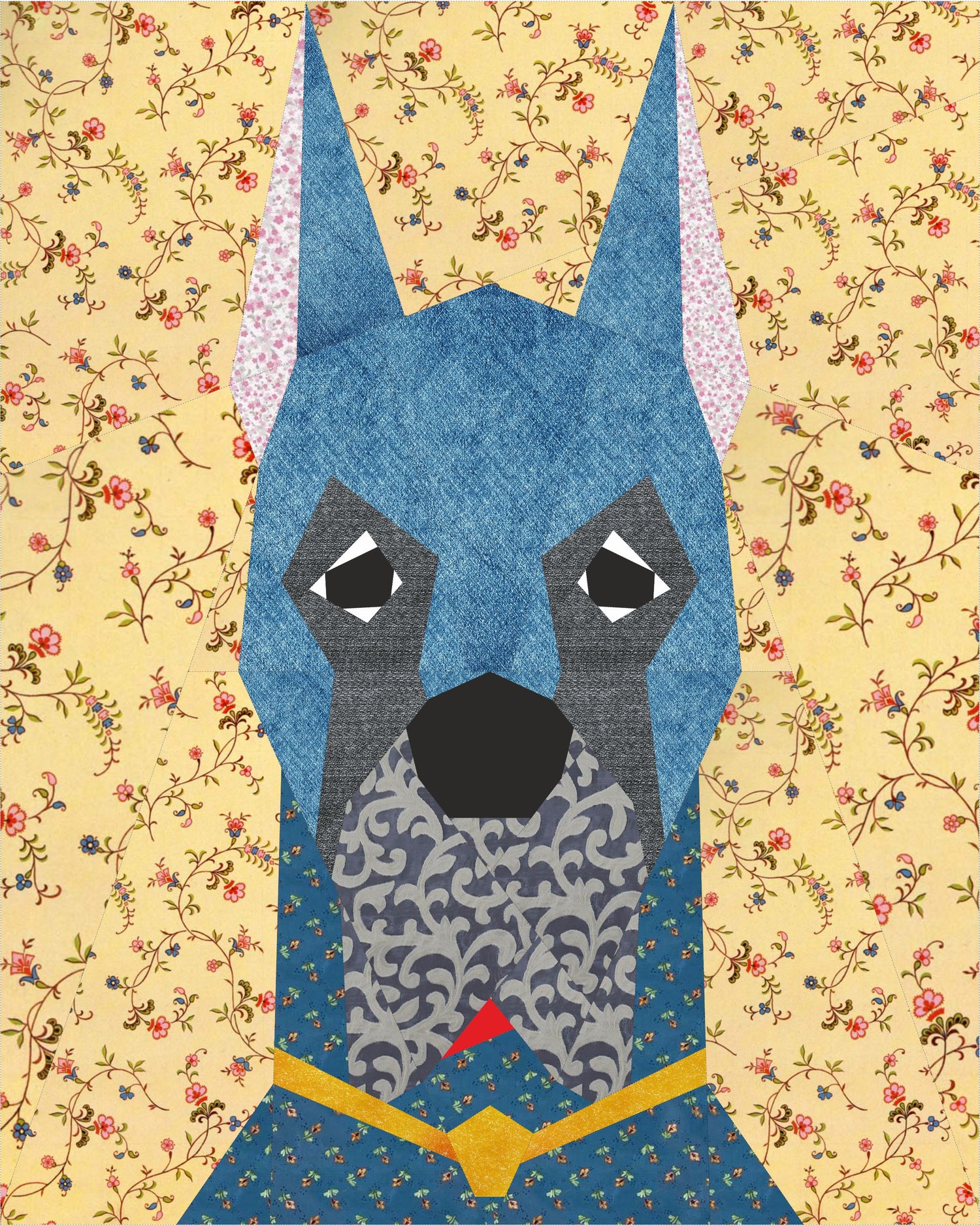 Great Dane with Cropped Ears Quilt Block PDF Pattern 4 versions in