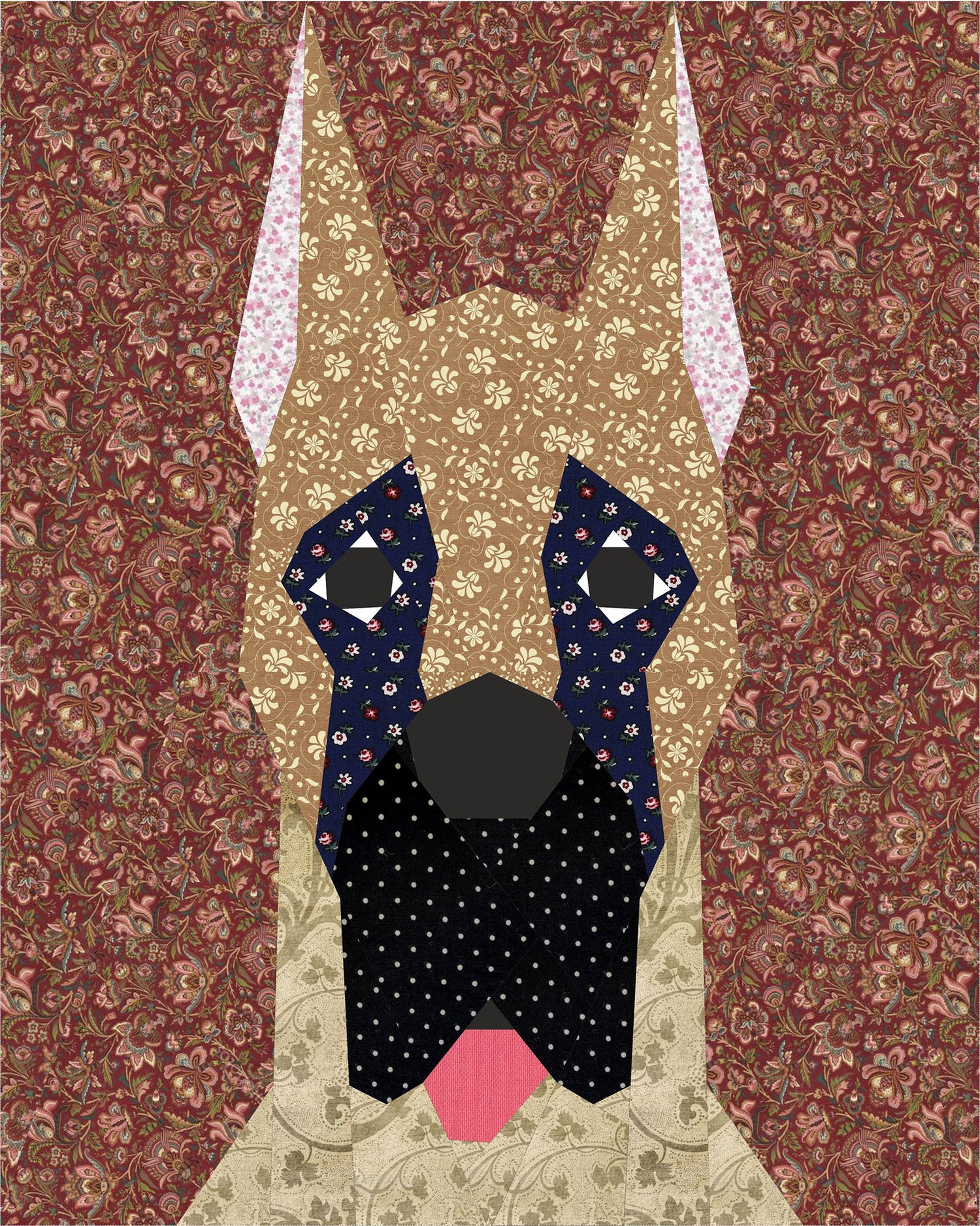 Great Dane with Cropped Ears Quilt Block PDF Pattern 4 versions in