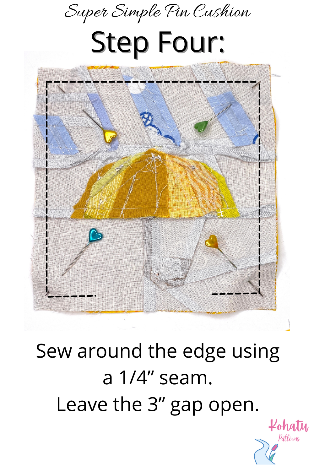 Sew around the edge of the paper pieced quilt block leaving a 1/4” seam allowance and ensuring you leaving a gap for turning right side out!