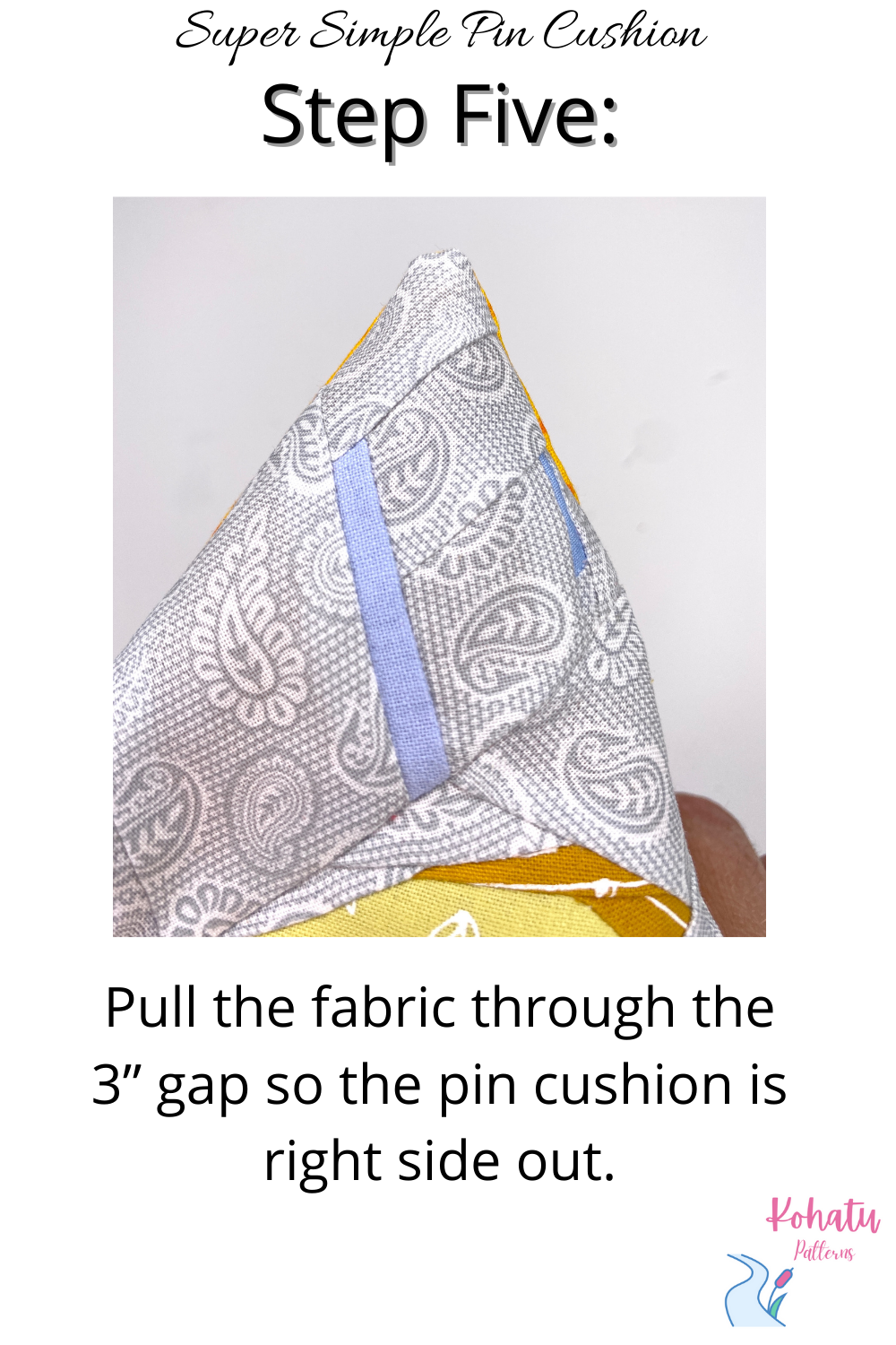 Turn your Handmade Pin Cushion right side out using the 3” gap you left when sewing the seam allowance.