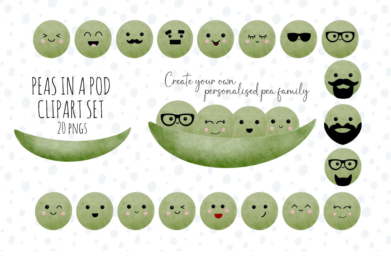 Peas in a Pod Family Clipart Set With 19 Pea Faces Payhip