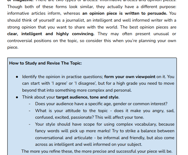 English Language Paper 2, Question 5 Opinion Article Payhip