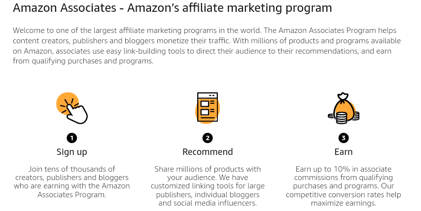 Amazon associate program home page