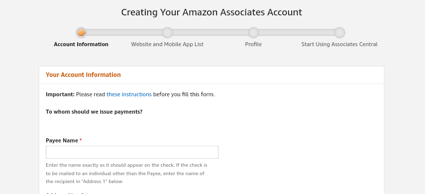 Creating an Amazon affiliate account