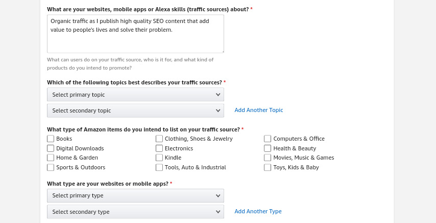 Creating Amazon associate account