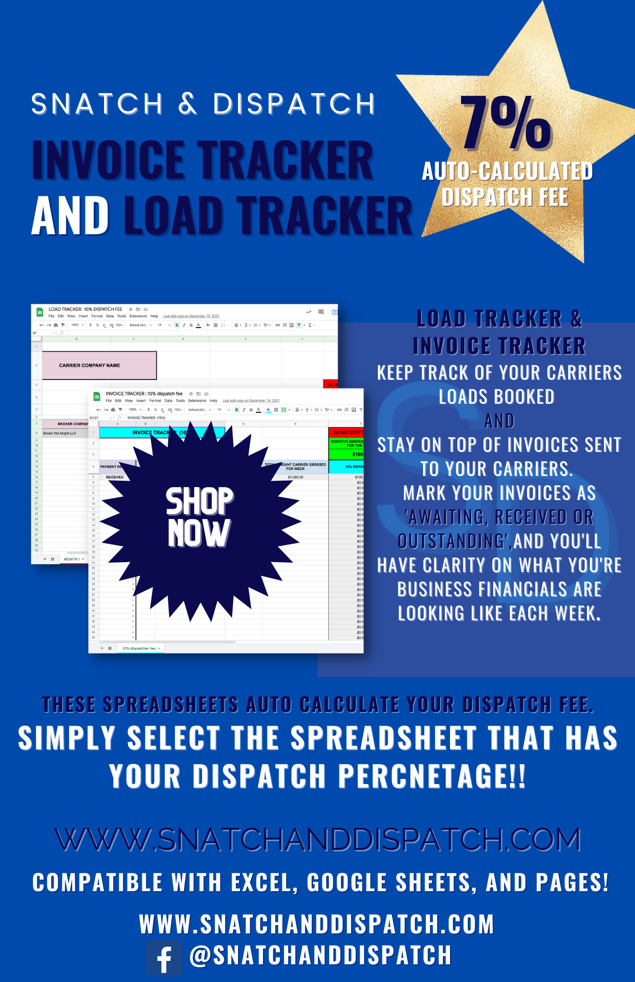 Invoice Tracker AND Load Tracker (Auto-calculated dispatch fee 7%) - Payhip