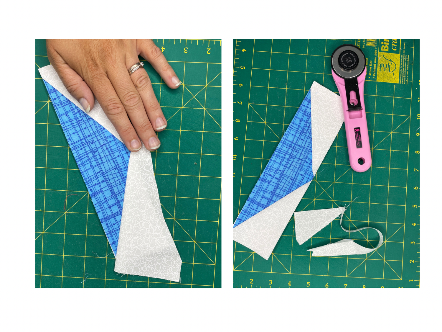 Flip you fabric back and it will cover the section. Trim your block and it’s ready for your project!