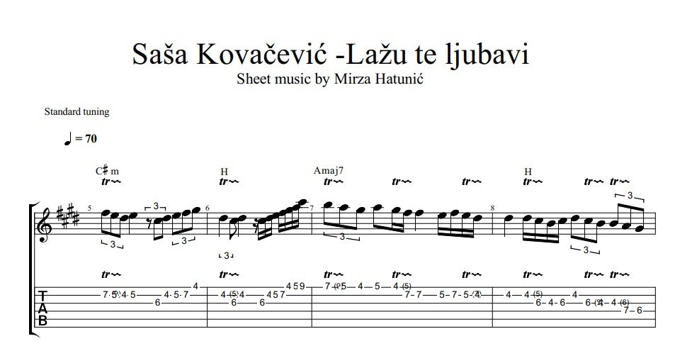 Đorđe Balašević Svirajte mi jesen stiže dunjo moja Note / Tabovi