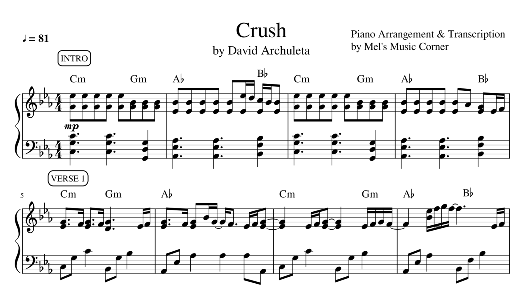 Crush by David Archuleta sheet music Payhip