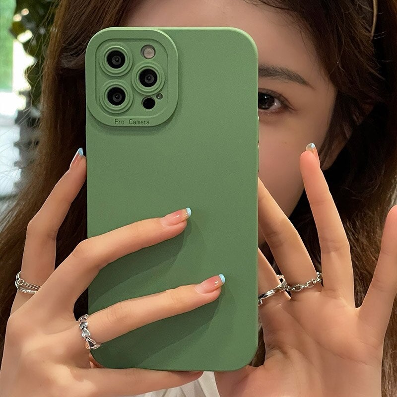 Green & Brown Silicone TPU Lens Protection iPhone 13 12 11 Pro MAX Case