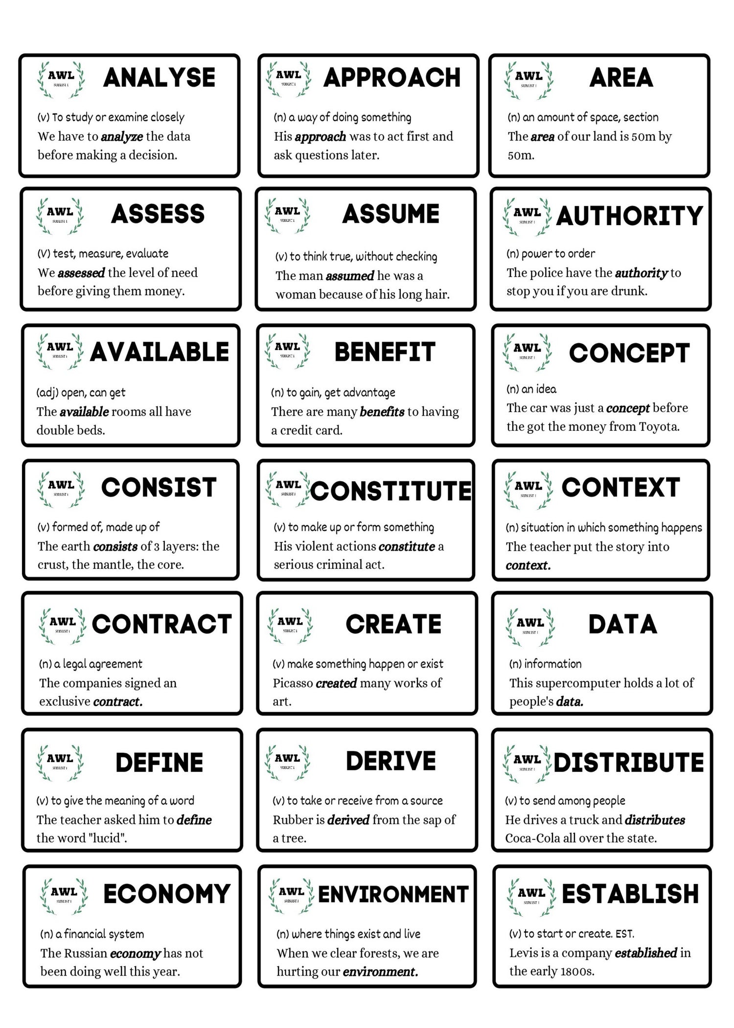 Academic Word List. Flashcards. Online and Printable. Payhip