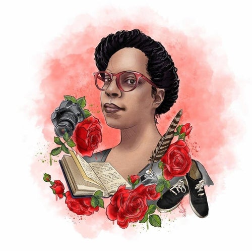 Illustration of Bright Bird Press's owner and founder, drawn by Mindy Bayko