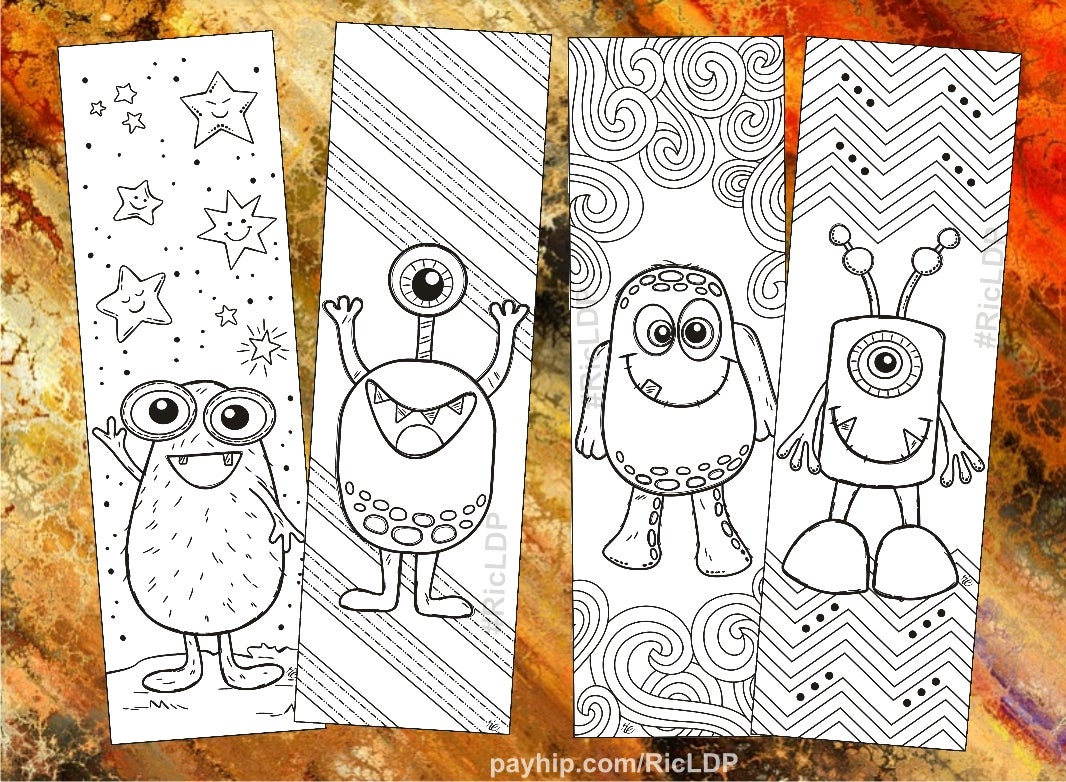 4 Coloring Bookmarks with Cute Monsters - Payhip