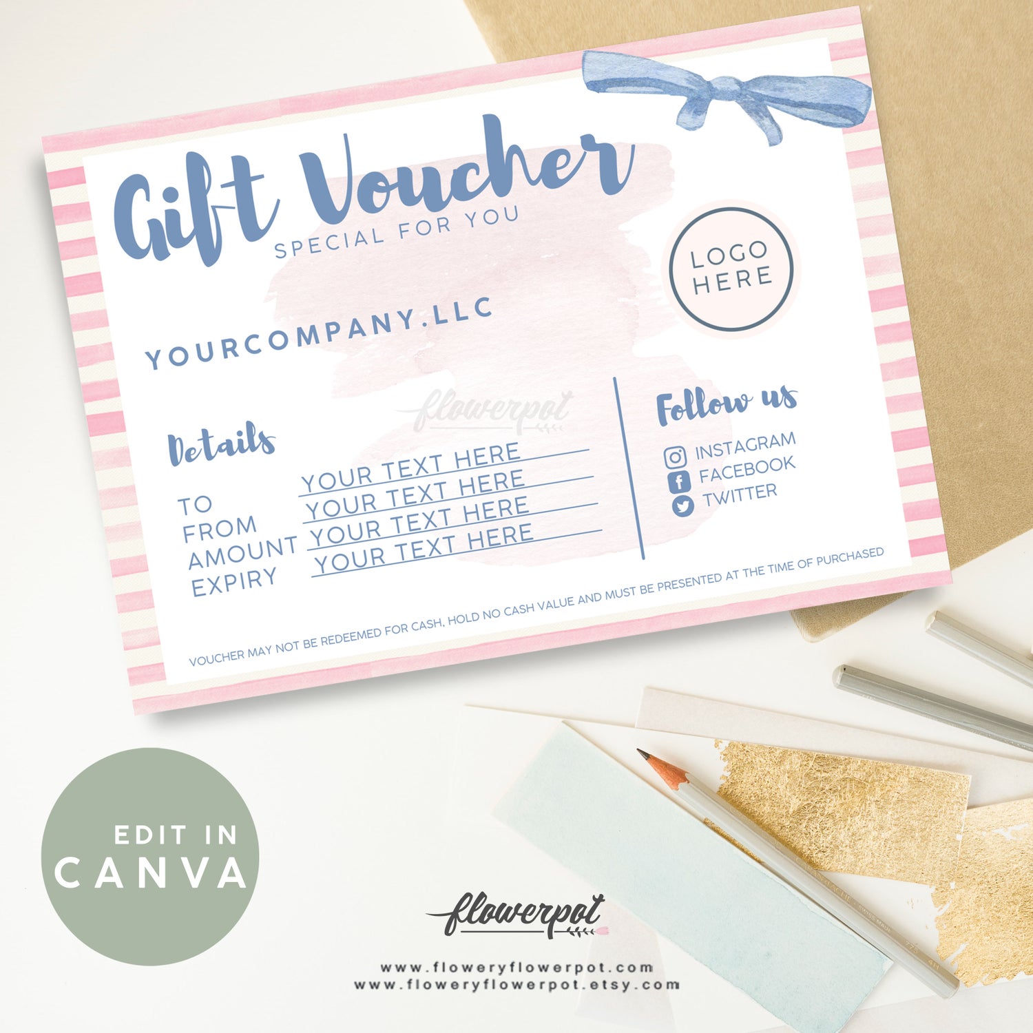 Editable Gift Voucher Coupon, Gift Certificate Template Printable