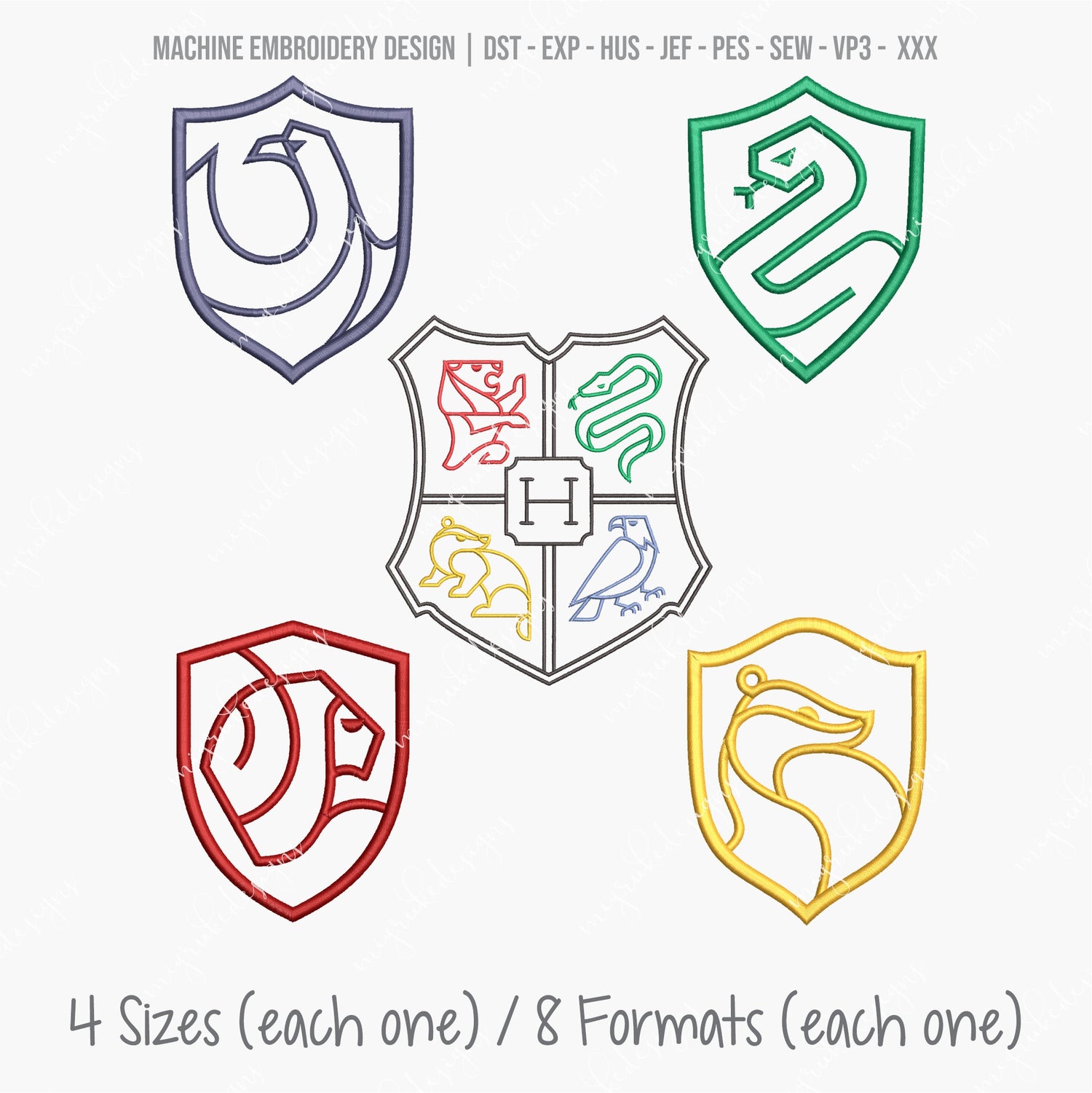 Hogwarts Houses Crest Set Machine Embroidery Design, 5 Models, 4 Sizes ...