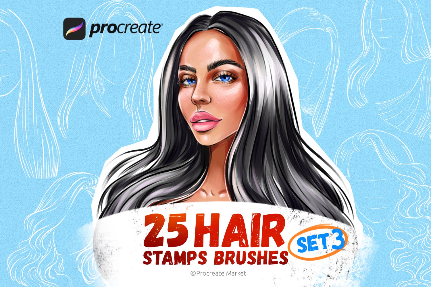 Procreate Hair Stamps Brushes Portrait brushes hairstyle brushes